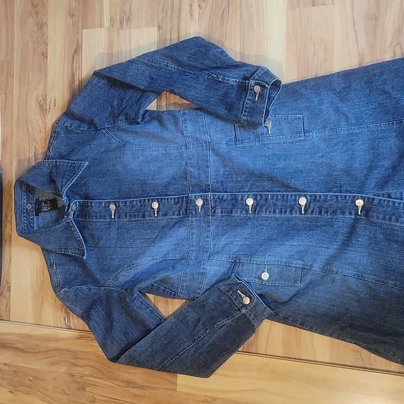 Vintage Y2K Denim Duster Jean Long Coat S - Picture 2 of 14